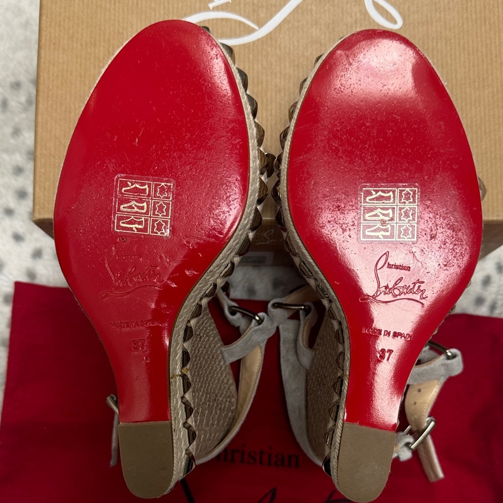 Christian Louboutin Cataclou Espadrilles Beige Studded Platform Sandals NEW - Picture 9 of 12